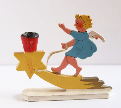 ドイツ　流れ星に乗る天使のキャンドルスタンドを開く